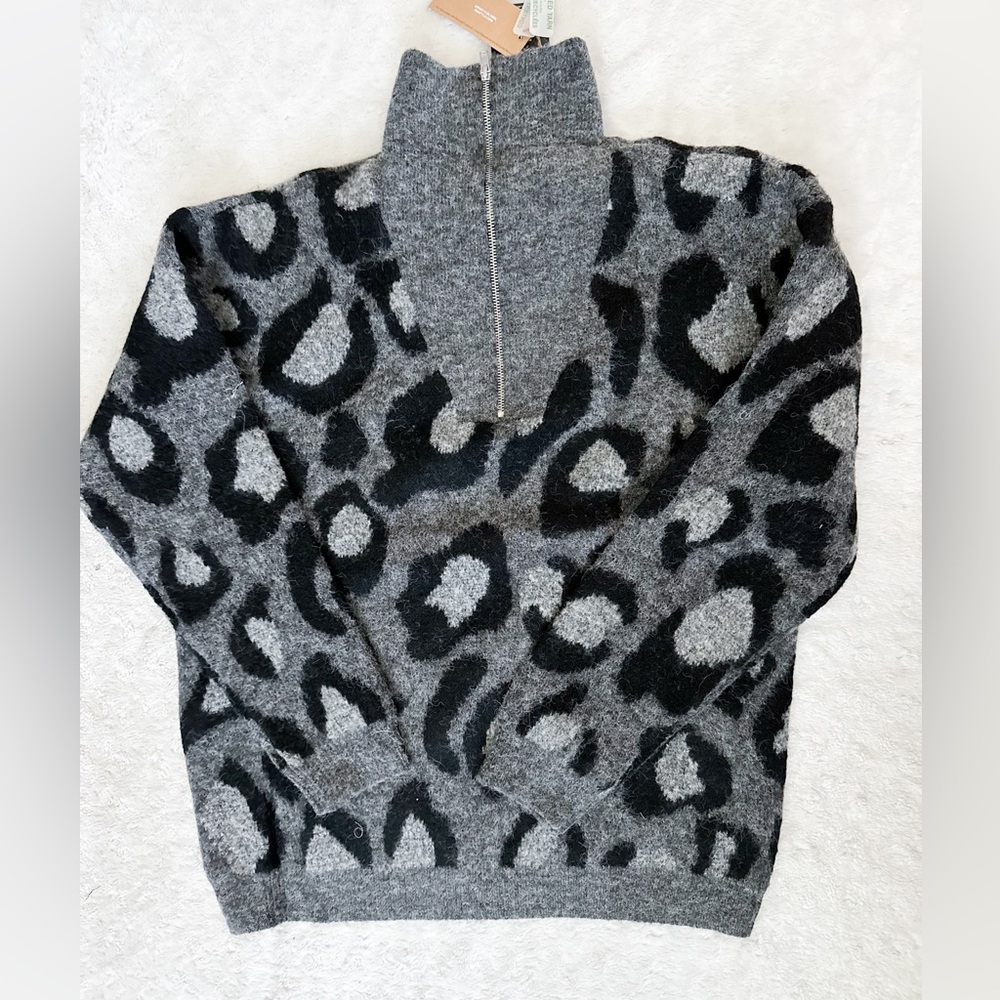 NWT- RD STYLE Wool Blend Leopard Quarter Zip Sweater